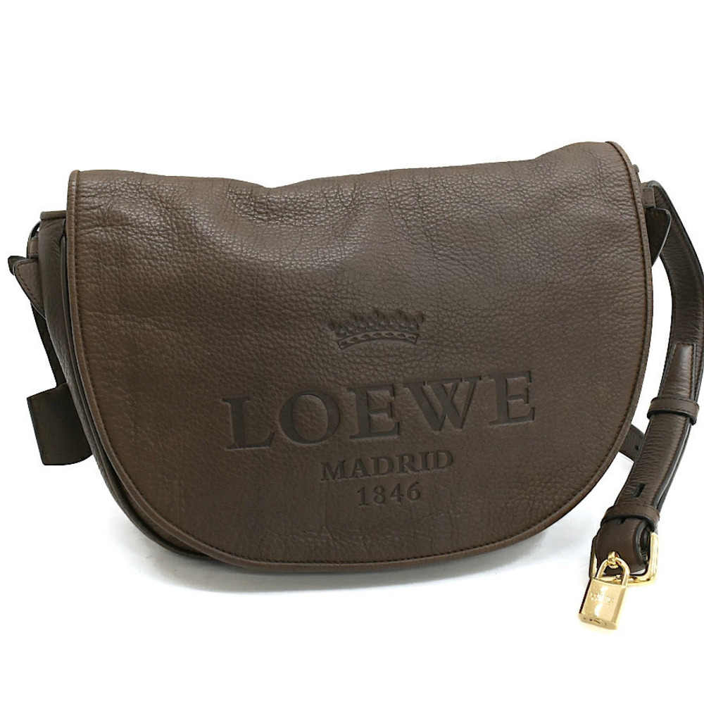 Loewe Heritage Crossbody Bag Leather Dark Brown Embossed